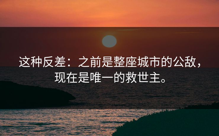 这种反差：之前是整座城市的公敌，现在是唯一的救世主。